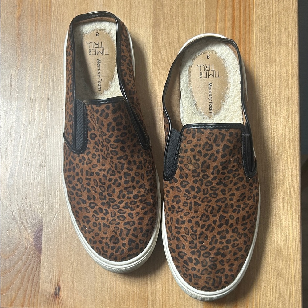 Time and Tru Brown Leopard Slip-On Sneakers